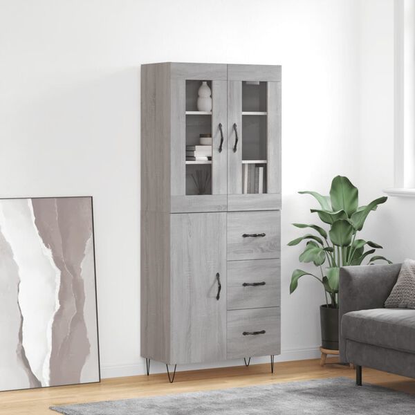 vidaXL Credenza Grigio Sonoma 69,5x34x180 cm in Legno Multistrato