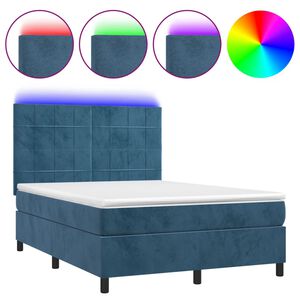 vidaXL Letto a Molle con Materasso e LED Blu Scuro 140x190 cm