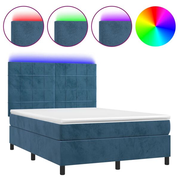 vidaXL Letto a Molle con Materasso e LED Blu Scuro 140x190 cm