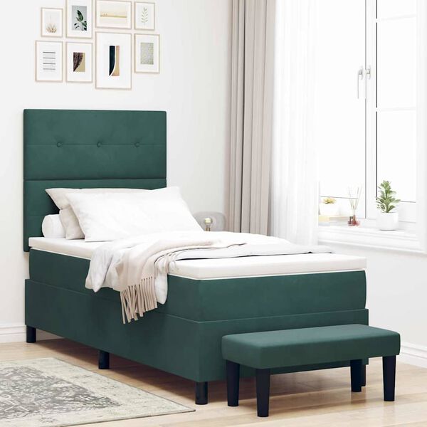 vidaXL Letto a molle con materasso Verde scuro 100 x 200 cm Velluto