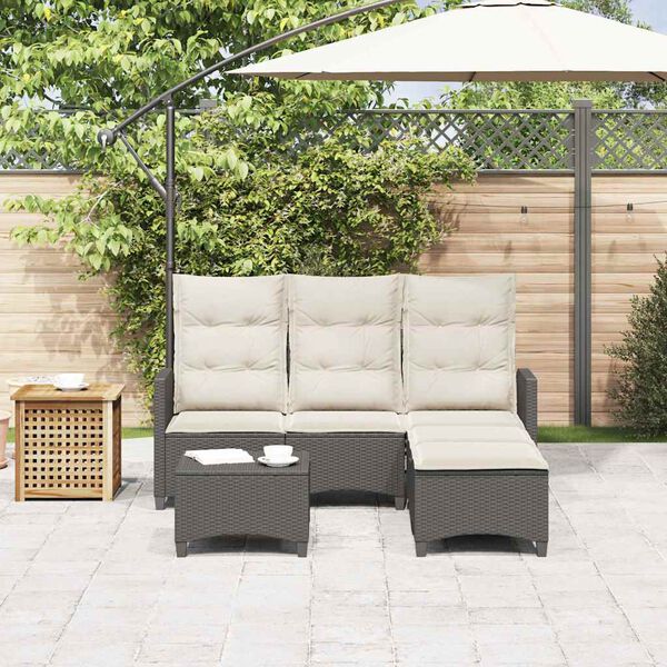 vidaXL Set Divani da Giardino 3 pz con Cuscini Forma L Polyrattan Nero