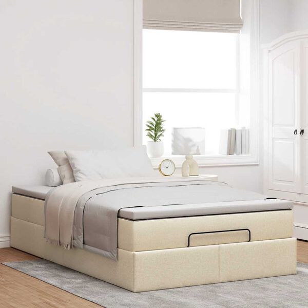vidaXL Struttura Letto Pouf con Materasso Crema 120x190 cm in Tessuto