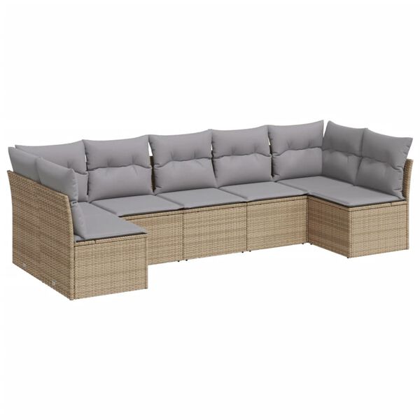 vidaXL Set Divani da Giardino 7 pz con Cuscini Beige in Polyrattan
