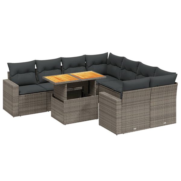vidaXL Set Divano da Giardino 9 pz con Cuscini Grigio in Polyrattan