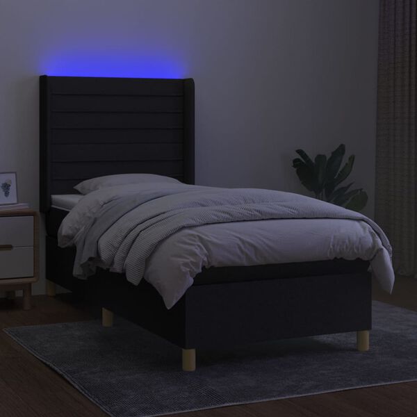 vidaXL Letto a Molle con Materasso e LED Nero 90x190 cm in Tessuto