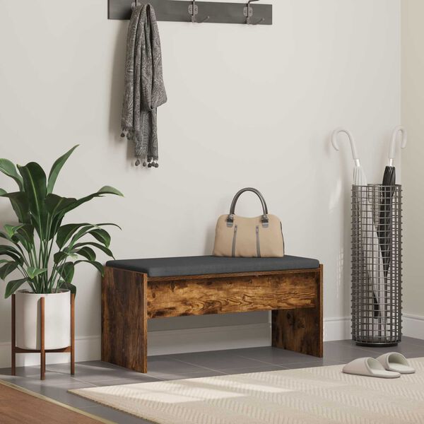 vidaXL Panca per ingresso con cuscino Rovere fum&eacute; 83 x 38 x 40 cm