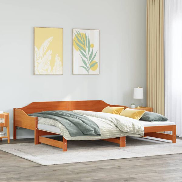 vidaXL Divano Letto con Rotelle senza Materasso Marrone Cera 90x190 cm