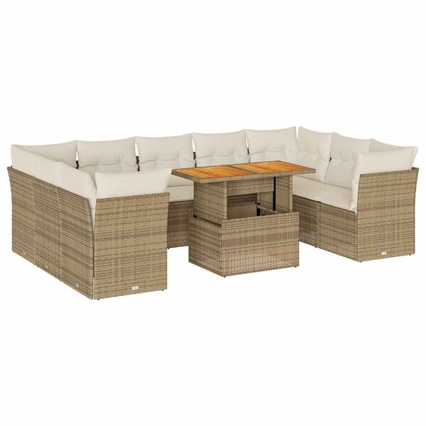 vidaXL Set Divano da Giardino 10 pz con Cuscini Beige in Polyrattan