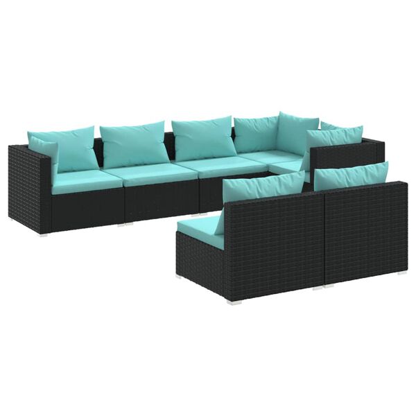 vidaXL Set Divani da Giardino 7 pz con Cuscini in Polyrattan Nero