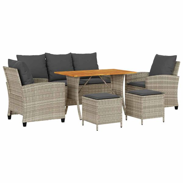 vidaXL Set Divano da Giardino 6pz con Cuscini Grigio Chiaro Polyrattan