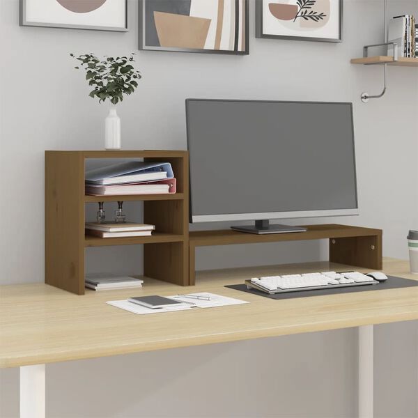 vidaXL Supporto per Monitor ambra 81x20x30 cm Legno Massello di Pino