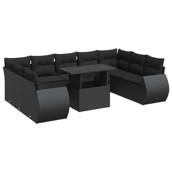 vidaXL Set Divani da Giardino 10pz con Cuscini in Polyrattan Nero
