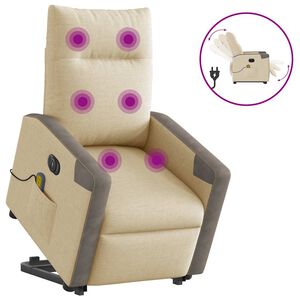 vidaXL Poltrona Alzapersona Massaggiante Elettrica Crema in Tessuto