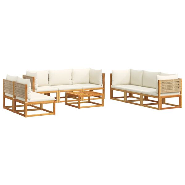 vidaXL Set di divani da giardino 9 pezzi con cuscini in legno di acacia e rattan
