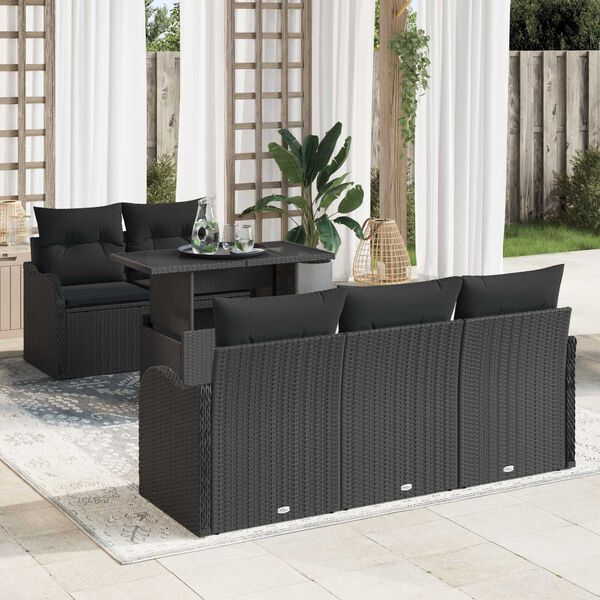 vidaXL Set Divano da Giardino 6 pcs Nero Rattan in Polipropilene