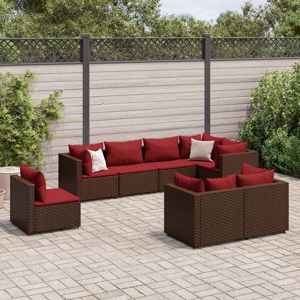 vidaXL Set Divani da Giardino 8 pz con Cuscini in Polyrattan Marrone