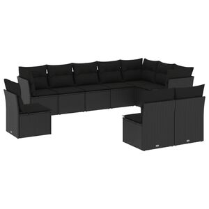 vidaXL Set Divani da Giardino 10pz con Cuscini in Polyrattan Nero