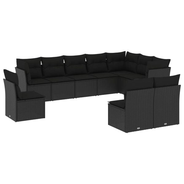 vidaXL Set Divani da Giardino 10pz con Cuscini in Polyrattan Nero