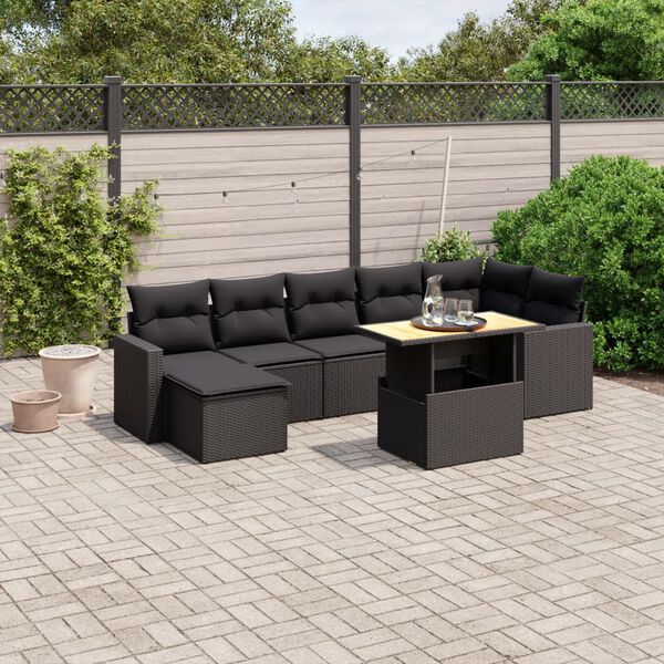 vidaXL Set Divani da Giardino con Cuscini 8 pz Nero in Polyrattan