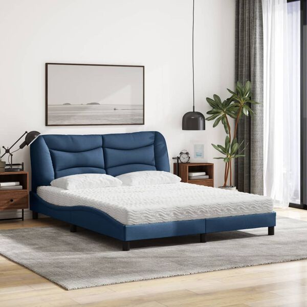 vidaXL Letto con Materasso Hvar Blu 160x200 cm in Tessuto