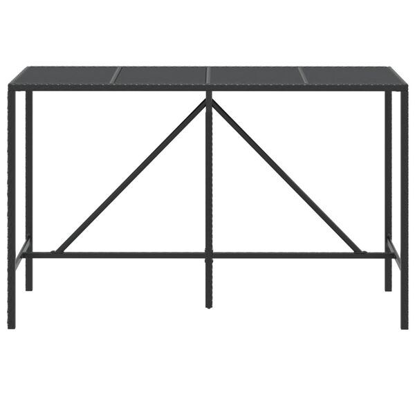 vidaXL Tavolo da Bar con Piano in Vetro Nero 180x70x110 cm Polyrattan