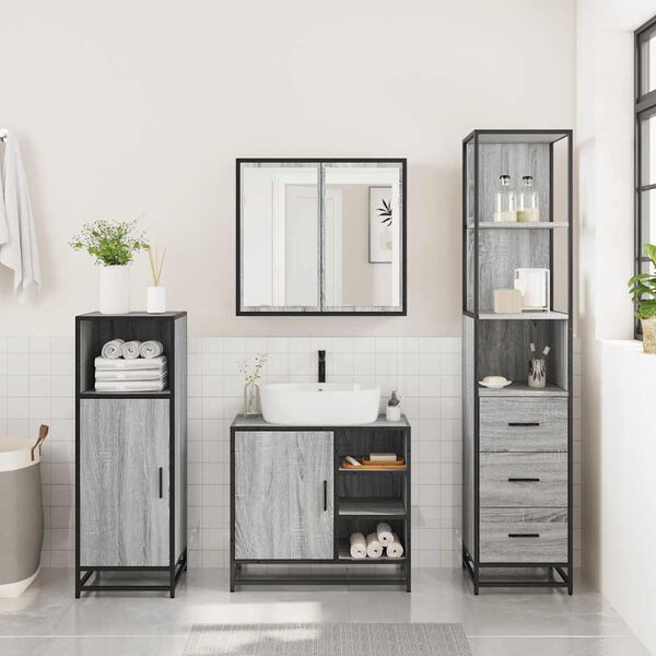 vidaXL Set Mobili da Bagno 3 pz Grigio Sonoma in Legno Multistrato