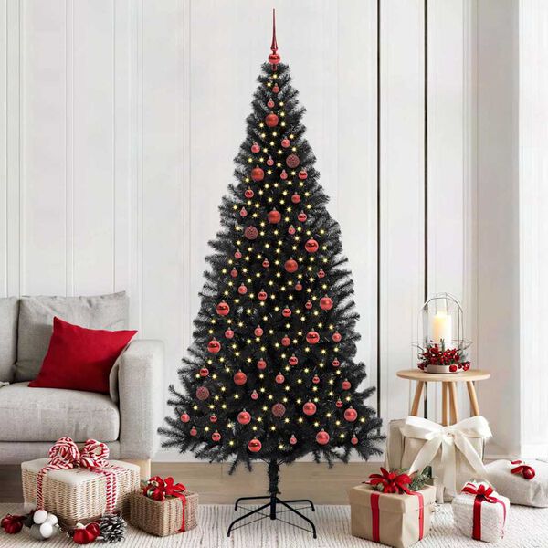 vidaXL Albero di Natale con 300 LED con supporto Nero 210 cm PVC