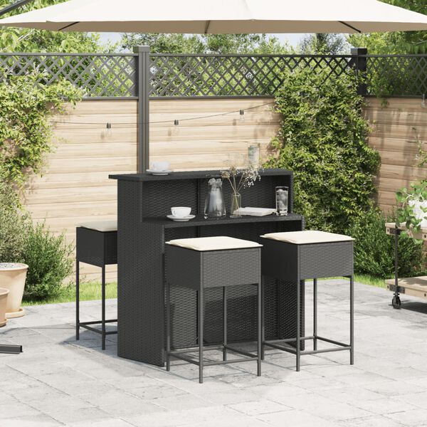 vidaXL Set Bar da Giardino 5 pz con Cuscini in Polyrattan Nero