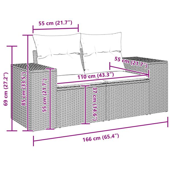 vidaXL Set Divano da Giardino con cuscino 8 pcs Nero polyrattan