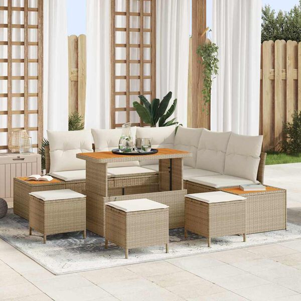 vidaXL Set Divano da Giardino 9 pcs Beige polyrattan