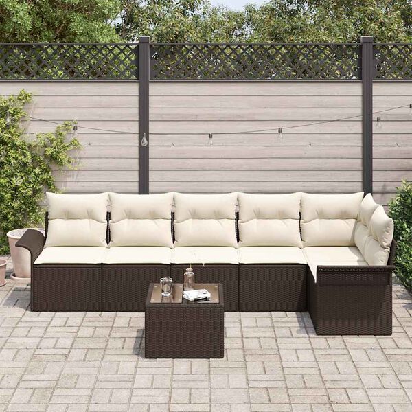 vidaXL Set Divano da Giardino con cuscino 7 pcs Marrone polyrattan