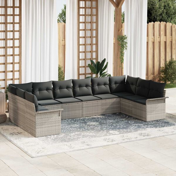vidaXL Set Divano da Giardino 10 pcs Grigio chiaro polyrattan