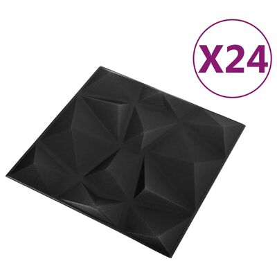 vidaXL Pannelli Murali 3D 24 pz 50x50 cm Neri a Diamante 6 m²