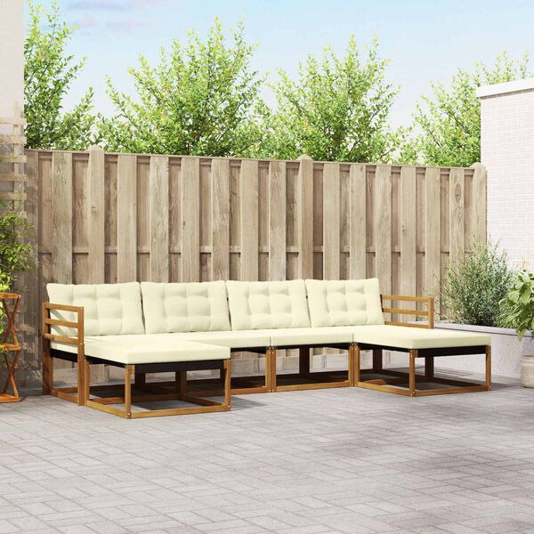 vidaXL Set di divani da esterno con cuscino 6 pcs Naturale e Crema