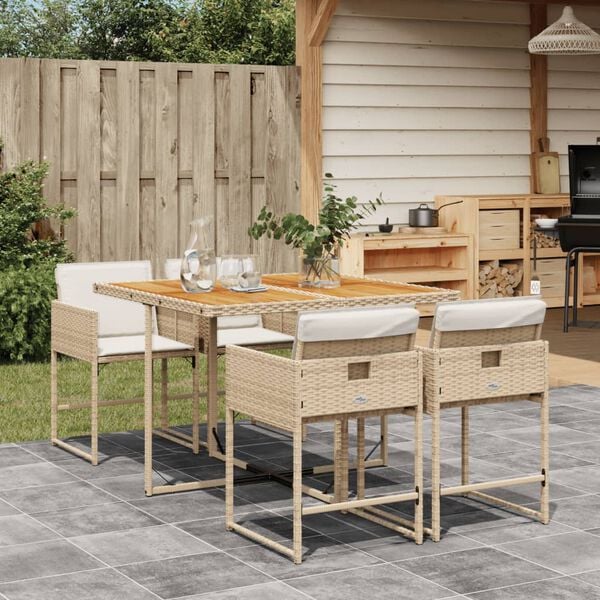 vidaXL Set da Pranzo da Giardino 5 pz con Cuscini Beige in Polyrattan