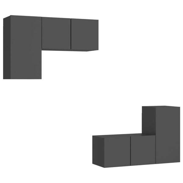 vidaXL Set Mobili Porta TV 4 pz Grigio in Legno Multistrato