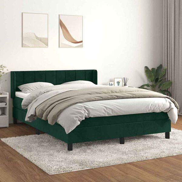vidaXL Giroletto a Molle con Materasso Verde Scuro 140x190 cm Velluto