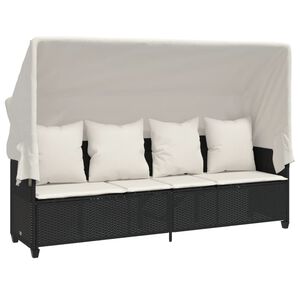 vidaXL Lettino Prendisole con Baldacchino e Cuscini Nero&nbsp;Polyrattan