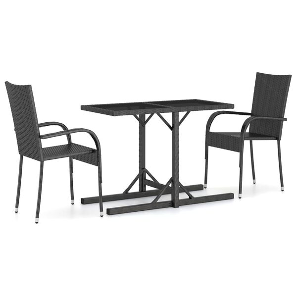 vidaXL Set Mobili da Pranzo per Giardino 3 pz Nero