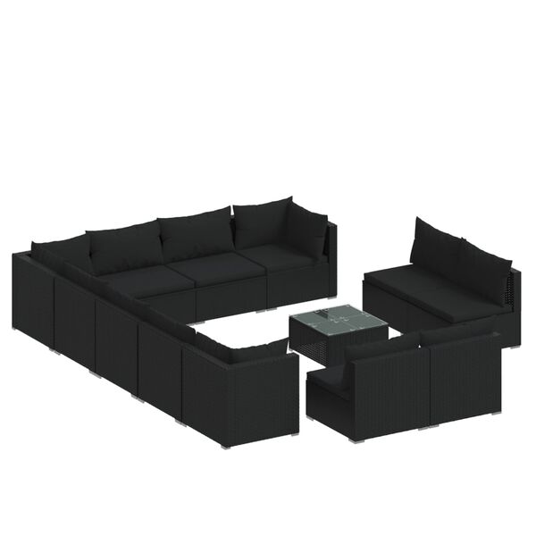 vidaXL Set Divani da Giardino 13 pz con Cuscini in Polyrattan Nero
