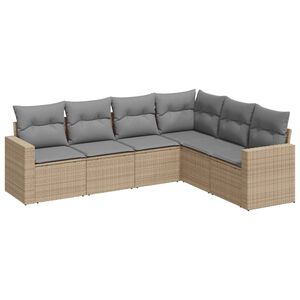 vidaXL Set Divano da Giardino 6 pz con Cuscini Beige in Polyrattan