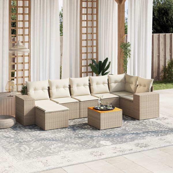 vidaXL Set Divano da Giardino 8 pz con Cuscini Beige in Polyrattan