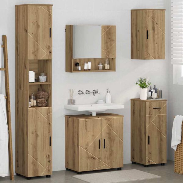 vidaXL Set di mobili per il bagno con porta 5 pcs Rovere artigianale