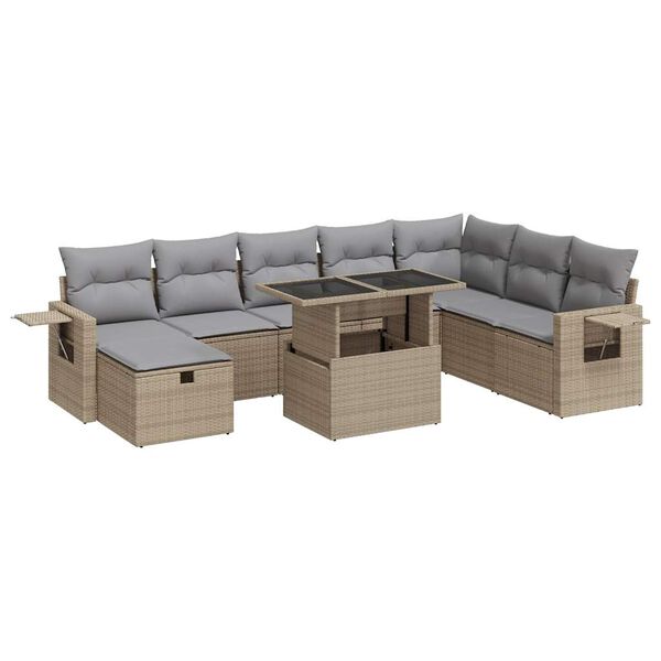 vidaXL Set Divano da Giardino 9 pz con Cuscini Beige in Polyrattan