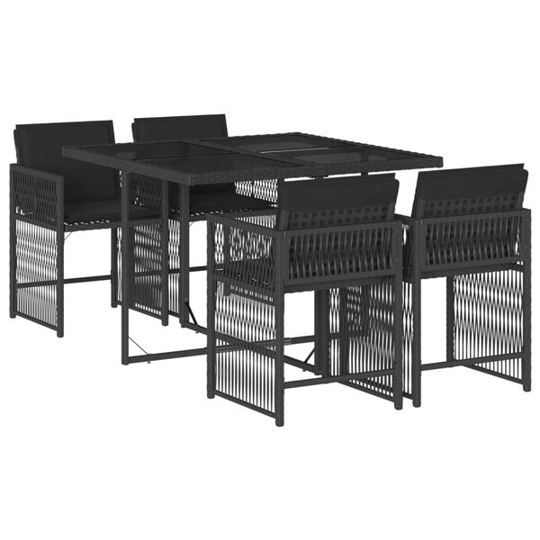 vidaXL Set da Pranzo da Giardino 5 pz Nero con Cuscini in Polyrattan