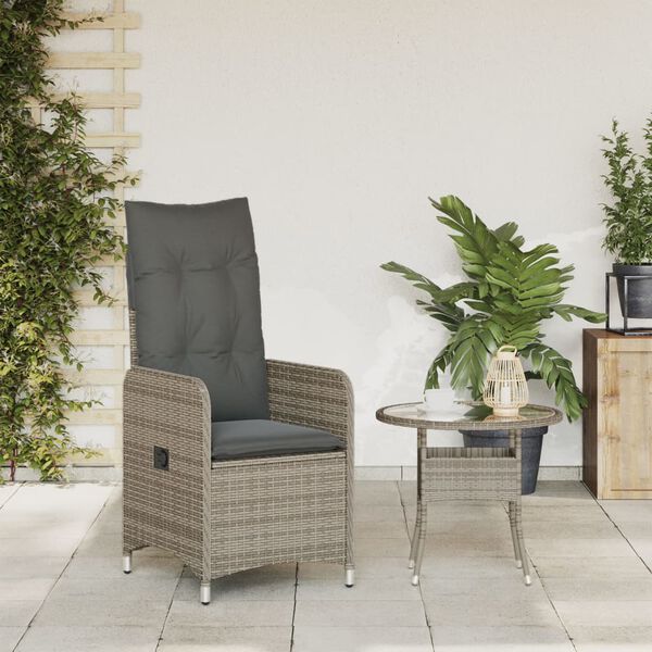vidaXL Sedia Reclinabile da Giardino con Cuscini Grigia in Polyrattan
