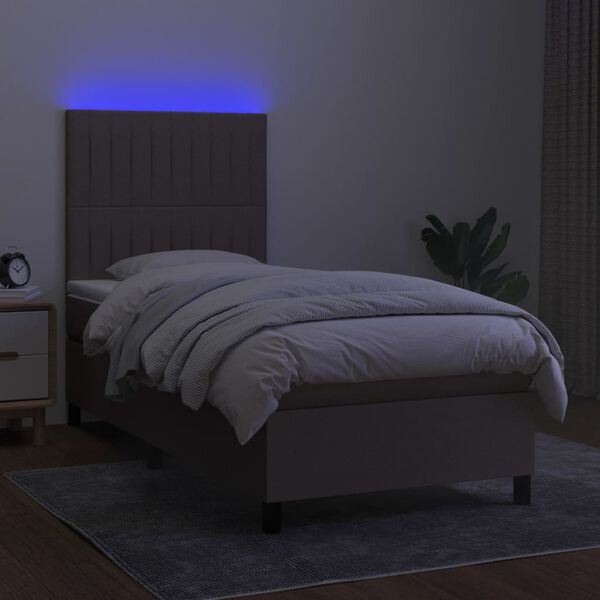 vidaXL Letto a Molle con Materasso e LED Tortora 100x200cm in Tessuto