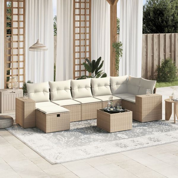 vidaXL Set Divani da Giardino 7 pz con Cuscini Beige in Polyrattan