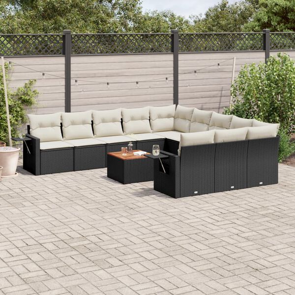 vidaXL Set Divani da Giardino 12 pz con Cuscini Nero in Polyrattan
