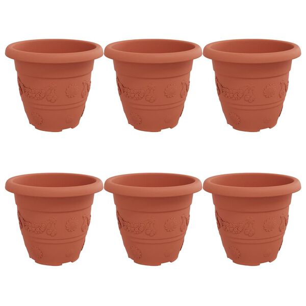 vidaXL Vaso Rotondo per Fiori 6 pcs Rosso Mattone &Oslash; 26 x 21.5 cm